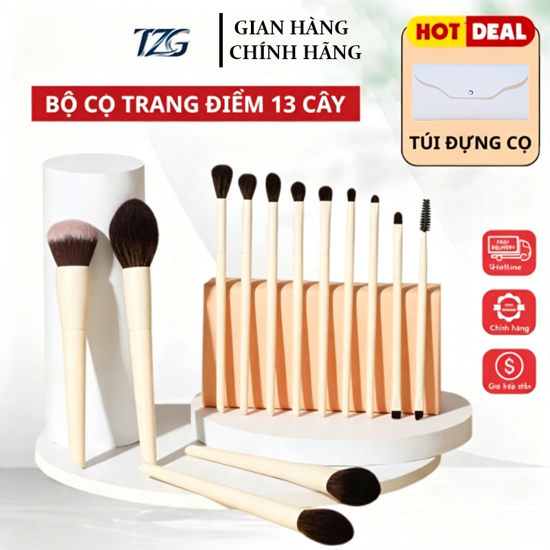  [ NO BRAND]Bộ Cọ Trang Điểm 13 Cây Chính Hãng, Lông Cọ Siêu Mềm Bám Phấn Cực Đỉnh, Thân Gỗ Sang Trọng - Full Chức Năng