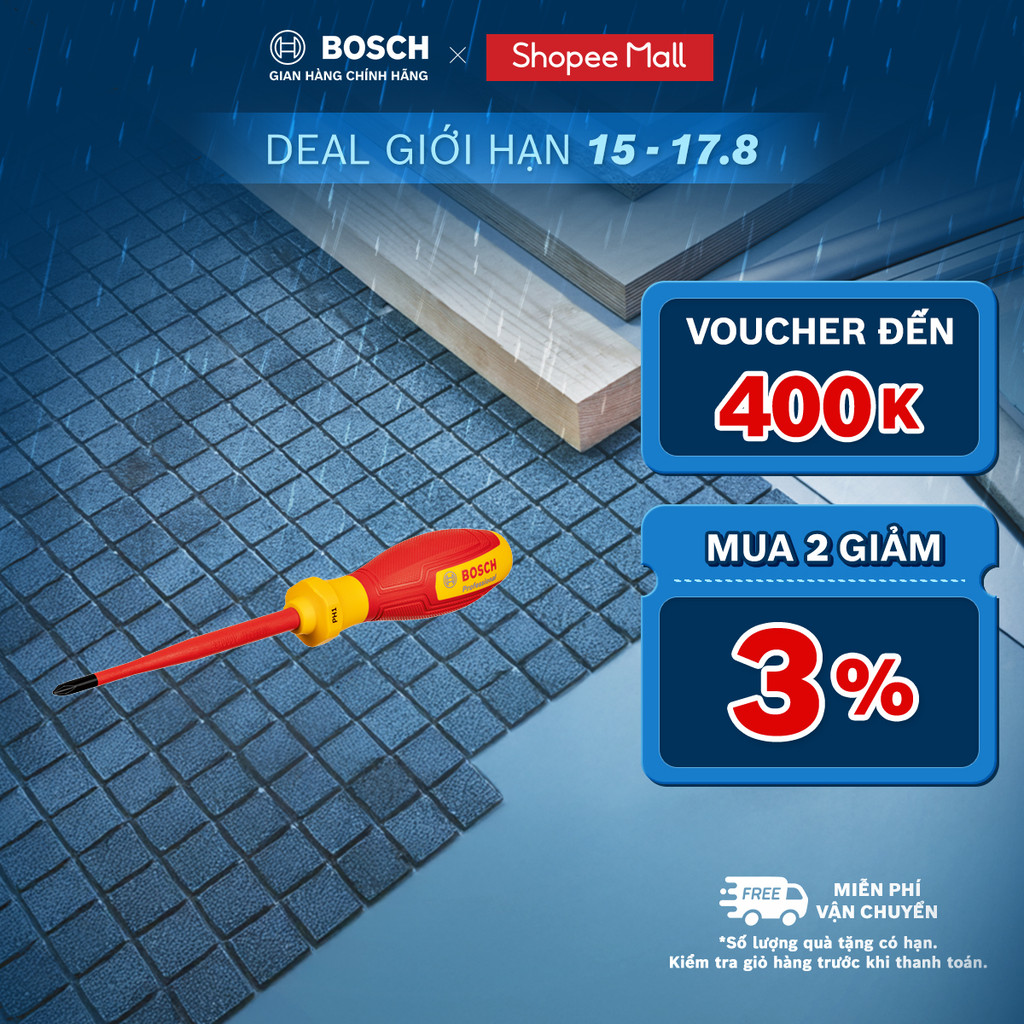 Tua vít cách điện VDE Bosch đầu chữ thập
