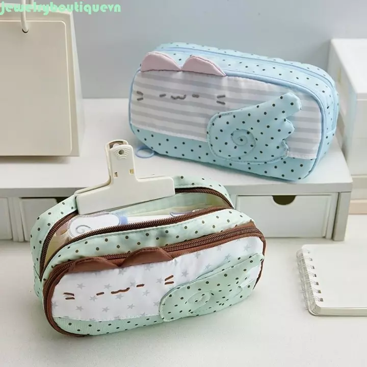 Hộp đựng bút chì chấm bi JEEWE, Văn phòng phẩm Túi đựng bút mèo phong cách Hàn Quốc dung tích lớn, Túi đựng mỹ phẩm Túi đựng bút chì đơn giản đa chức năng Y2K Túi văn phòng phẩm Canvas Star Túi văn ph