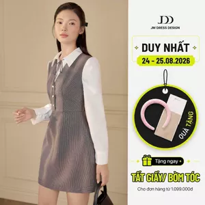 Đầm Cổ V Phối Sơ Mi 1F07.2601, Đầm Dáng Chữ A Ôm Eo Phong Cách Thanh Lịch, Classic, Preppy Thiết Kế Bởi JM Dress Design