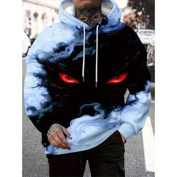 Nhãn Áo hoodie nam có mũ trùm đầu, Áo hoodie mùa thu 2026 Sản phẩm mới Áo hoodie dài tay thời trang nam, Phong cách hợp thời trang đường phố, In thời trang khói mắt đỏ, Thoải mái, Thiết thực phù hợp, 