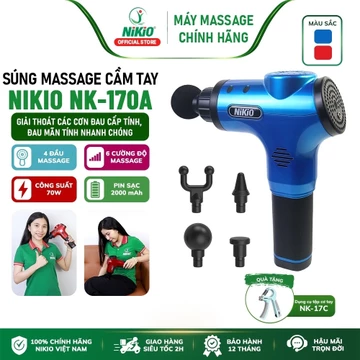 🌴 Súng máy massage cầm tay Nikio NK-170A - Máy massage 4 đầu, 6 cường độ massage thư giãn (Xanh)