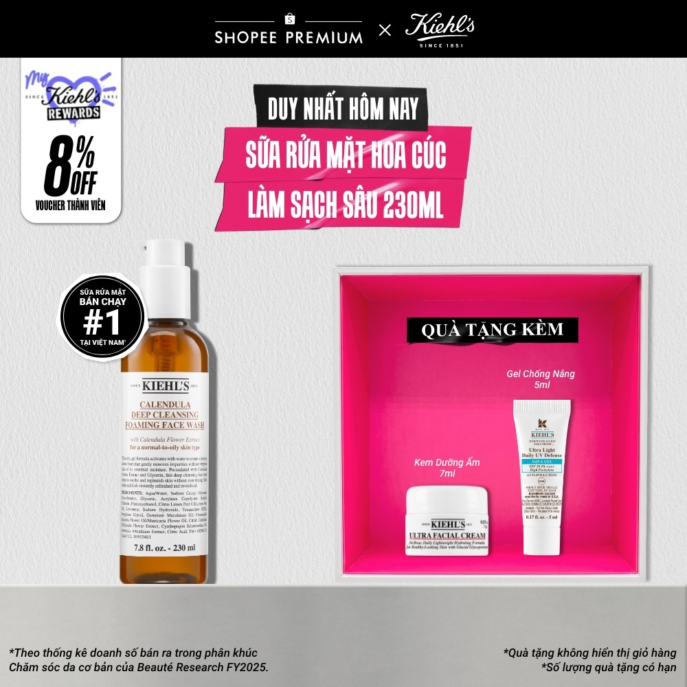 Sữa rửa mặt hoa cúc Kiehl's Calendula Deep Cleansing Foaming Face Wash 230ml