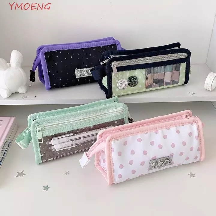 Hộp đựng bút chì STELLARB Y2k Dots, Túi đựng bút chì để bàn Túi đựng bút phong cách Hàn Quốc, Túi đựng mỹ phẩm Văn phòng phẩm dung tích lớn Túi vải đa chức năng Văn phòng phẩm Văn phòng phẩm