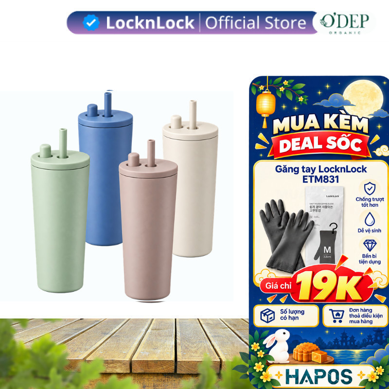 Bình giữ nhiệt LocknLock Pop Up Straw Ceramic Tumbler LHC4156 740ml, phủ sứ kèm ống hút - HAPOS LSA