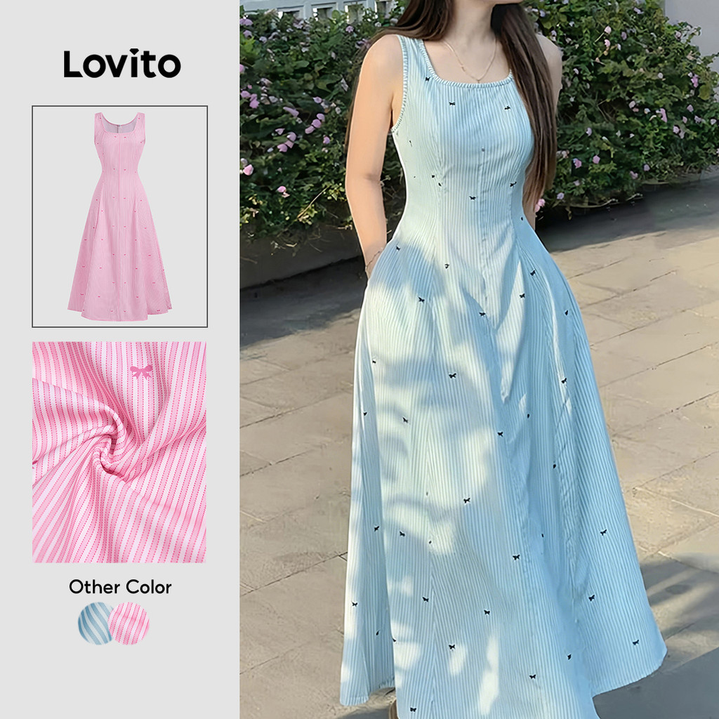 Đầm nữ Lovito thanh lịch xanh dương xuân hè phong cách L178ED455