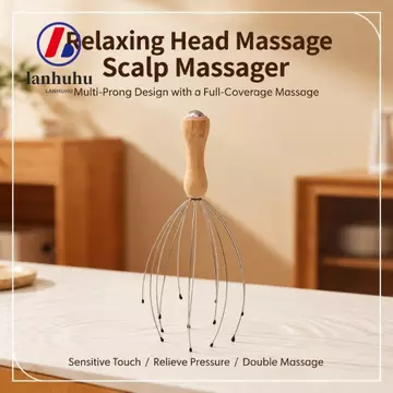 Máy mát xa đầu LANHUHU, Tay cầm bằng gỗ Máy mát xa da đầu dây kim loại linh hoạt, Đầu tròn di động Tám khung móng vuốt Công cụ thư giãn da đầu đầu mịn Công cụ giảm căng thẳng tại nhà