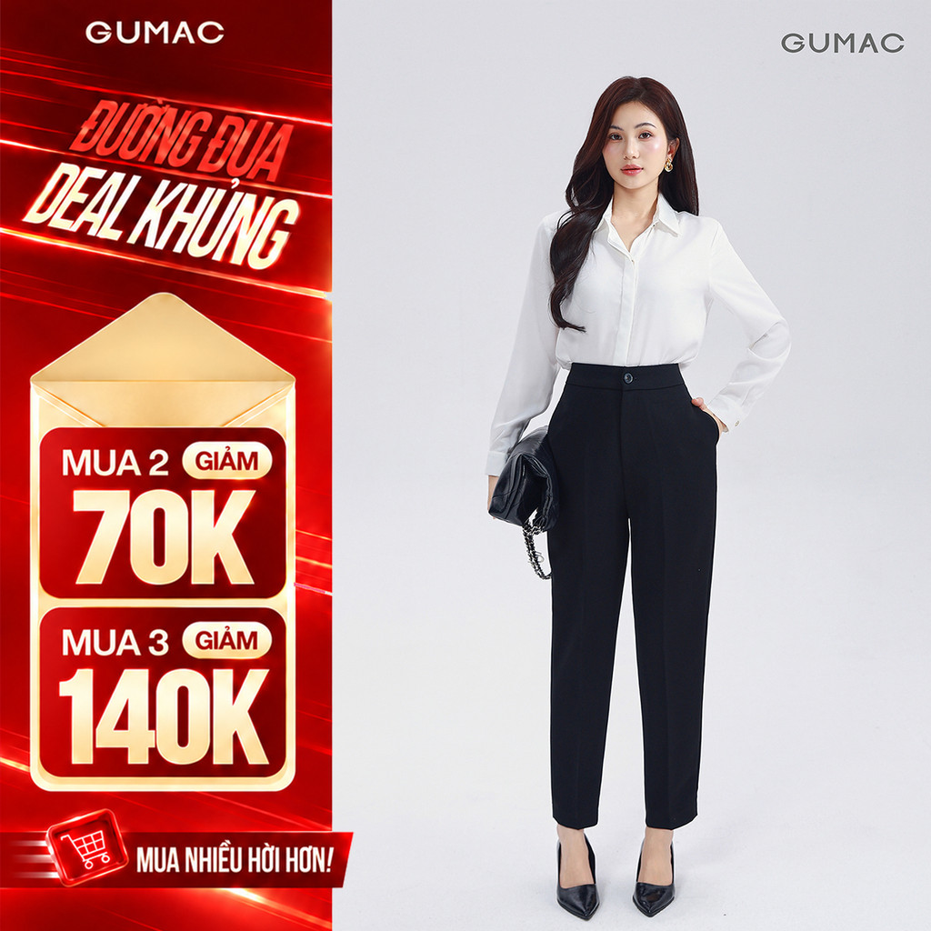 [VOUCHER 70K] Quần Baggy Nữ 91cm GUMAC Quần Tây Ống Đứng Lưng Cao Công Sở Chất Tuyết Mưa Cạp Cao LQF0110