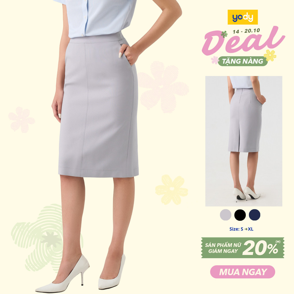 Chân váy nữ YODY dáng bút chì, cơ bản ôm, co giãn, hack dáng WOSK26A012