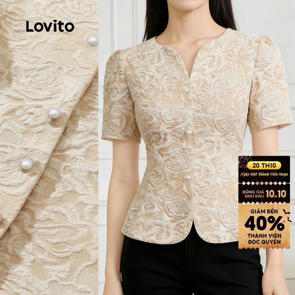 Áo kiểu nữ Lovito mơ xuân hè ôm eo jacquard thanh lịch LK4ED883