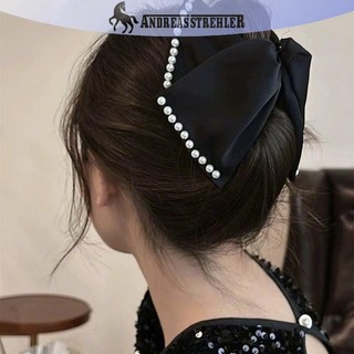 Onetimingfine Vintage Mềm Đen Sa Tóc Móng Vuốt Kim Cương Giả Kẹp Tóc Lớn Nơ Lớn Trang Trí Nữ Phụ Kiện Tóc VN