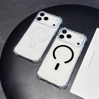 Ốp lưng iPhone trong suốt 4 góc túi khí chống sốc, hỗ trợ sạc từ tính cho iPhone 11 12 13 14 15 16 17 Pro Max 17 Air