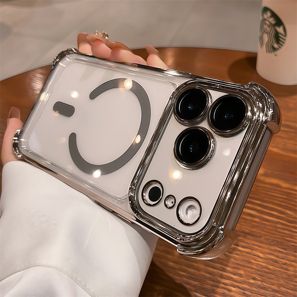 Ốp điện thoại từ tính chống rơi túi khí 6D mạ điện cho iPhone 17 Pro Max Air 16 12 13 14 15 pro max 15 16 plus Bảo vệ ống kính chống rơi Vỏ cứng bảo vệ điện thoại