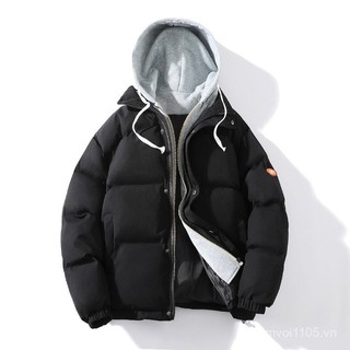 Áo khoác đệm Cotton có sẵn Áo khoác có mũ trùm đầu hai mảnh giả Áo khoác đệm dày Áo khoác thông thường hàng đầu