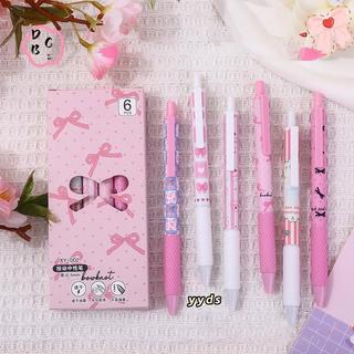6 Bút Gel Sấy Nhanh - 0.5mm Mực Đen Kawaii Hồng Nơ Viết Mịn Cho Văn Phòng Trường Học