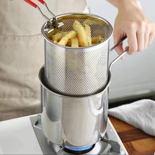 [Mẫu mới] Nồi chiên ngập dầu có tay cầm kèm rổ lọc chất liệu thép không gỉ, giúp tiết kiệm dầu - tiện dụng, siêu bền