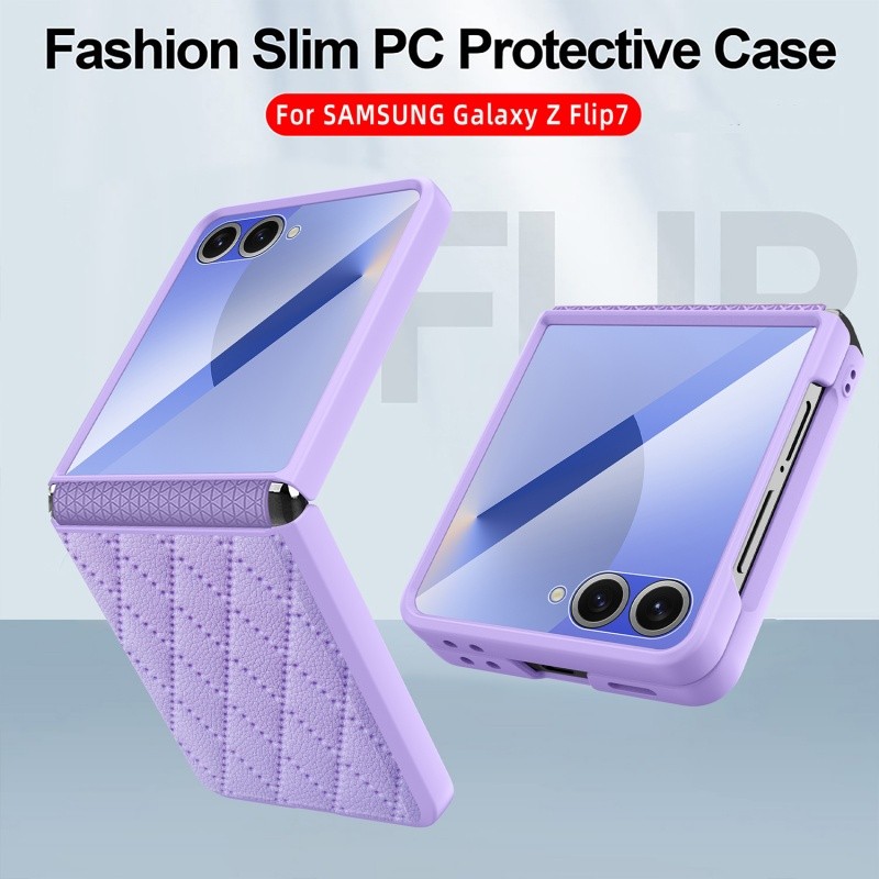 Ốp Da Màn Hình Gấp Lưới Kim Cương Sang Trọng Cho Samsung Galaxy Z Flip 7 Z Flip 7FE Z Flip 6 Z Flip 5 Z Flip 4 Z Flip 3 Bản Lề Trung Tâm Trục Phim Tích Hợp