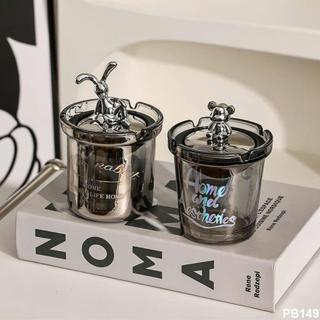 Hũ Thuỷ Tinh Sang Trọng nắp Gấu Bearbrick, Gạt Tàn Văn Phòng Cao Cấp. Hạo Khoa shop