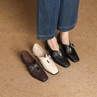 Giày Cao Gót Nữ Mũi Vuông Dày Gót Thắt Lưng Khóa Thời Trang