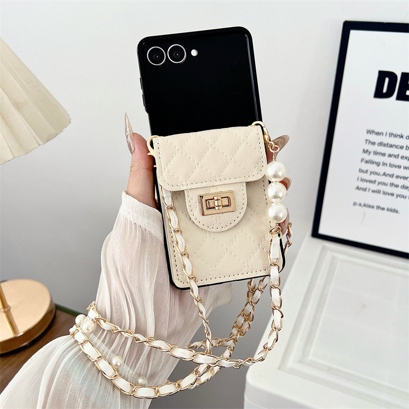 Phụ Nữ Sang Trọng Thơm Ngọc Trai Đeo Ngang Đựng Thẻ Ví Điện Thoại Dành Cho Samsung Galaxy Z Flip 7 7FE 6 5 Flip 4 3 5G Vỏ Chống Sốc