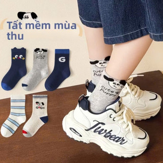 SET 5 ĐÔI TẤT TRẺ EM MÀU XANH TRẮNG – CHẤT LIỆU MỀM MỊN, CO GIÃN TỐT, HỌA TIẾT DỄ THƯƠNG CHO BÉ 5–8 TUỔI