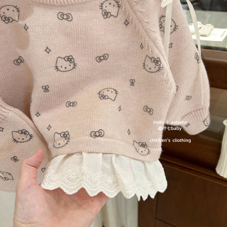 Bé Gái Thu Đông Phù Hợp Với kt Mèo Chui Đầu Hoạt Hình Áo Len Dệt Kim Bộ Đồ Hai Mảnh