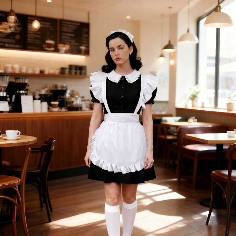 Tạp dề cosplay ren thêu, vải polyester, thiết kế thoải mái