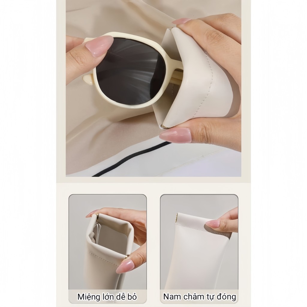 Bao da đựng mắt kính, hộp đựng mắt kính có lót nhung chống trầy, nắp nam châm tự đóng - FE123