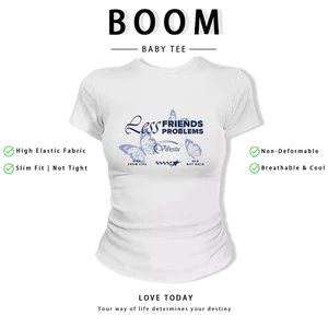 BOOM Áo Baby Tee Nữ Cotton Ôm Body-Áo Thun Ngắn Tay Y2K In Hình PhongCách Mùa Hè, Cổ Tròn Hàng Đầucách hàn quốc phong663
