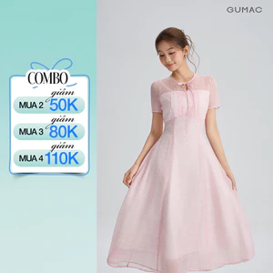 Đầm Nữ GUMAC Form A Xòe Cổ Tròn Phối Nơ Cách Điệu Họa Tiết Hoa Thanh Lịch Nữ Tính DG05070