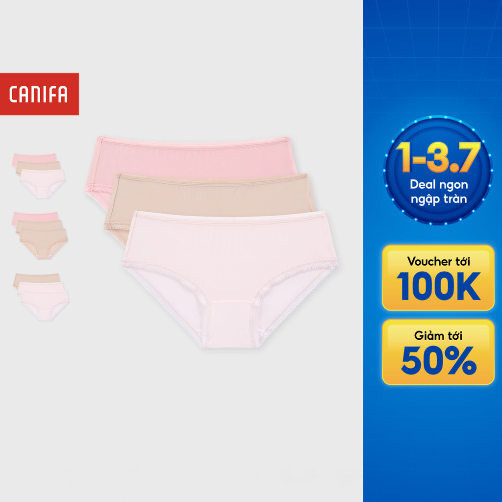 Combo 3 quần lót tam giác nữ CANIFA dáng hípter phối viền ren thoáng khí thấm hút tốt 6US26A003