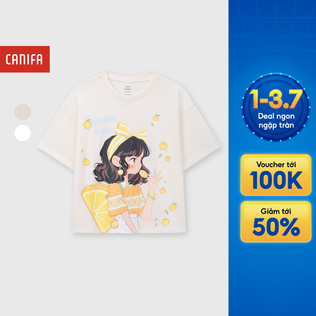 Áo phông bé gái CANIFA áo thun cotton dáng boxy có hình in 1TS26C004
