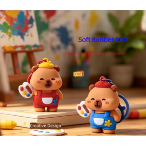 Họa Sĩ Capybara Cao Su Mềm Móc Khóa Hoạt Hình Búp Bê Mặt Dây Chuyền Dễ Thương Ba Lô Phụ Kiện Nhỏ Cho Bé Gái