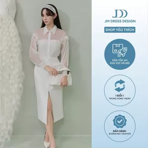 Áo Sơ Mi Tay Chờm Đính Hoa 2S25.2507OG + Chân Váy Xẻ Trước Cạp Liền 4L09.2507K – Set Đồ Trắng Nữ Tính, Thanh Lịch JM