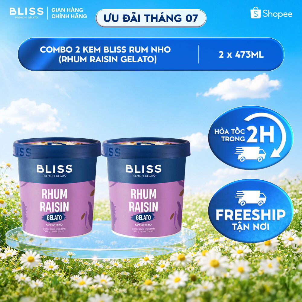 [Hỏa tốc HN/HCM] Combo 2 Kem BLISS Premium Gelato vị Kem Rum Nho (Rhum Raisin Gelato) hộp 473ml