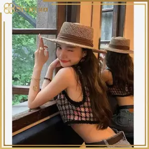 Siyuyan Rơm Thuyền Mũ Dệt Tay Tự Nhiên Rỗng Dệt Thoáng Khí Bla Ruy Băng Cho Lễ Hội Âm Nhạc Hòa Nhạc Ngoài Trời VN