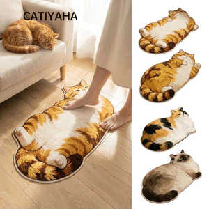 Thảm trải sàn hình mèo CATIYAHA, Thảm cửa lối vào bề mặt mềm in 2D, Góc ấm cúng giả Cashmere Cool Floor Barrier Crystal Velvet Bedside Thảm phòng tắm