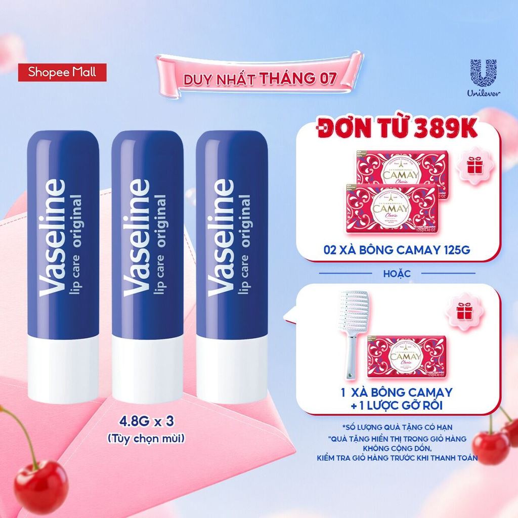 Combo 3 son dưỡng môi Vaseline Lip Care dạng thỏi 4.8g (Tuỳ chọn)