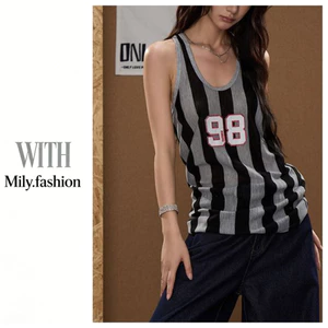 Milyfashion Cotton Sọc In Kỹ Thuật Số Dây Mùa Hè Phù Hợp Với Mặc Ngoài Thể Thao Sling Top Nữ Phong Cách Mới Rời Ôm Hơn Nhìn Y2K BFKX