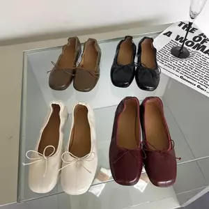 TT Phiên Bản Hàn Quốc Giày Ba Lê Nơ Nữ Da Thật Đế Bằng Tất Cả Trận Đấu Giày Đơn Một Cánh Không Mệt Mỏi Giày
