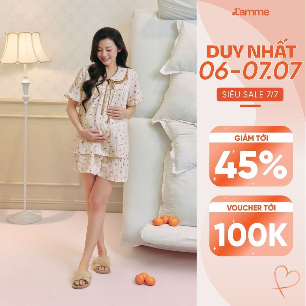 Bộ Đồ Ngủ Chất Đũi Xốp Vân Mây Mềm Mát, Bộ Mặc Nhà Nữ LITA Phối Ren Cổ Bản To Dây Buộc Nơ Xinh Xắn - L'AMME