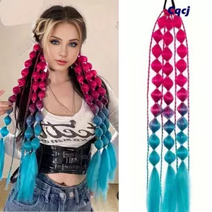CQCJ Phần mở rộng tóc màu, có dây buộc tóc cho bé gái cho lễ hội EDC Rave Kids Bubble Đuôi đuôi ngựa mở rộng, thời trang nhẹ cho nữ Ombre Crazy Hair Day Phụ kiện