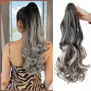 THEGIRL8B Đuôi ngựa xoăn lượn sóng dài, Kẹp móng vuốt nối dài tóc màu xám Tóc giả đuôi ngựa, Phụ kiện tóc Lông tơ giả chịu nhiệt đuôi ngựa Cô gái