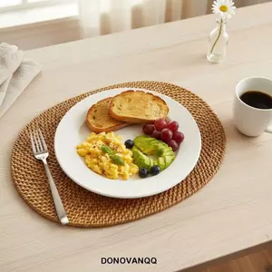 DONOVANQQ Bộ đồ ăn Thảm cách nhiệt, Thảm lót bằng mây hình bầu dục cổ điển chống trượt, Bàn ăn Coaster phong cách mộc mạc thủ công chịu nhiệt đa năng