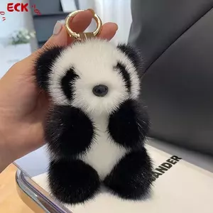 ECK Gấu Trúc Nhỏ Sang Trọng Túi Nữ Đồ Trang Trí Dễ Thương Giả Lông chồn Gấu Trúc Móc Khóa Xe HOT