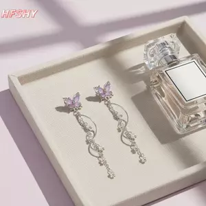 HFSHY Bướm Sáng Bóng Dài sel Bông Tai Dễ Thương Tinh Tế Không Gây Dị Ứng Trang Sức Cho Nữ Tiệc Hàng Ngày Đeo Quà Tặng VN