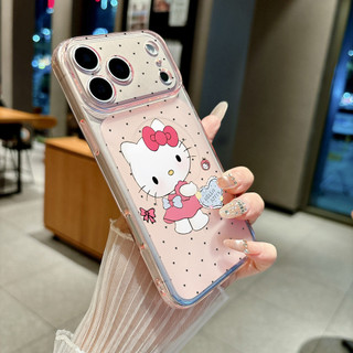 Ốp Lưng IPhone 13 15 11 17 16 12 14 ProMax  Mèo váy hồng chấm trái tim đen 7 8Plus XR X XS Max