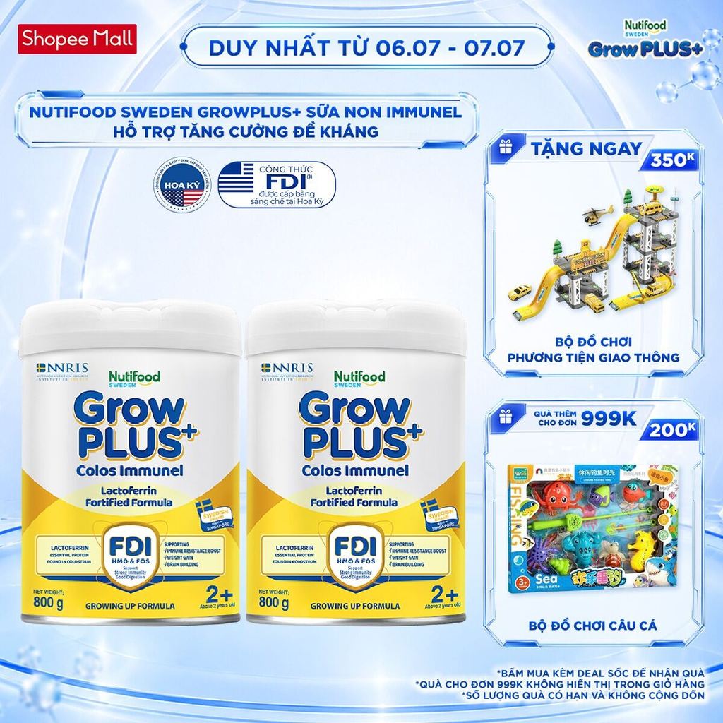Combo 2 Sữa Bột Nutifood Sweden GrowPLUS+ Sữa Non Immunel trên 2 tuổi lon 800 g (Bao bì tuỳ lô hàng)