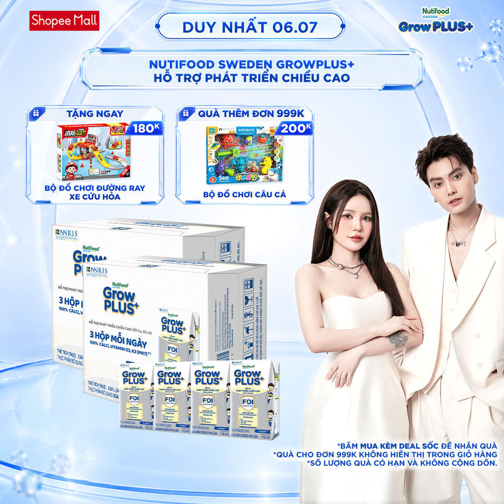 [Livestream Lucie] Combo 2 Thùng 24 Hộp Sữa Bột Pha Sẵn Nutifood Sweden GrowPLUS+ Cao lớn vượt trội hộp 110 ml