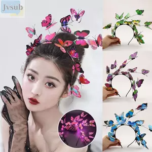 Vòng Hoa Bướm JVSUB, Vòng Hoa Phát Sáng LED Chống Đỡ Bướm Cô Dâu Tiaras, Phụ Kiện Tóc Cưới Mũ Trang Trí Nhiều Màu Sắc Bướm Tóc